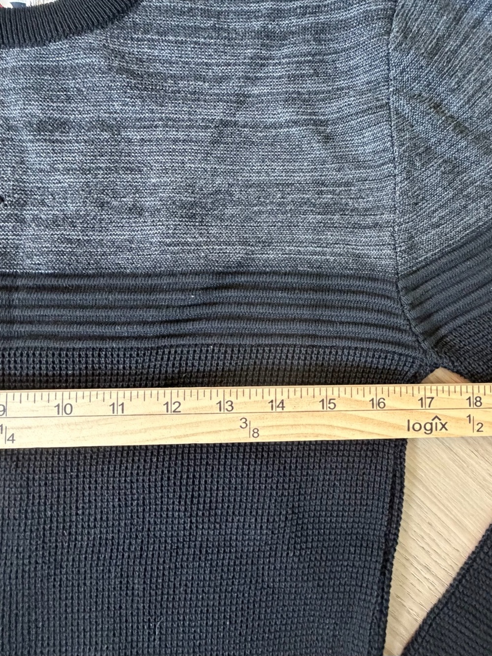 7 Downie St Men's Black and Charcoal Waffle Crewneck Sweater L NEW - Picture 5 of 6